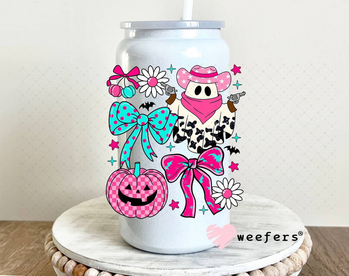 Cowprint Ghostie UV DTF Decal 16oz Glass Can Generic Weefers