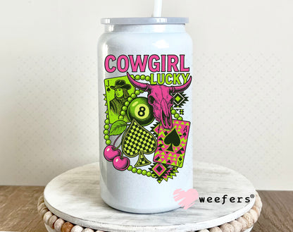 Cowgirl Lucky UV DTF Decal 16oz Glass Can Generic Weefers
