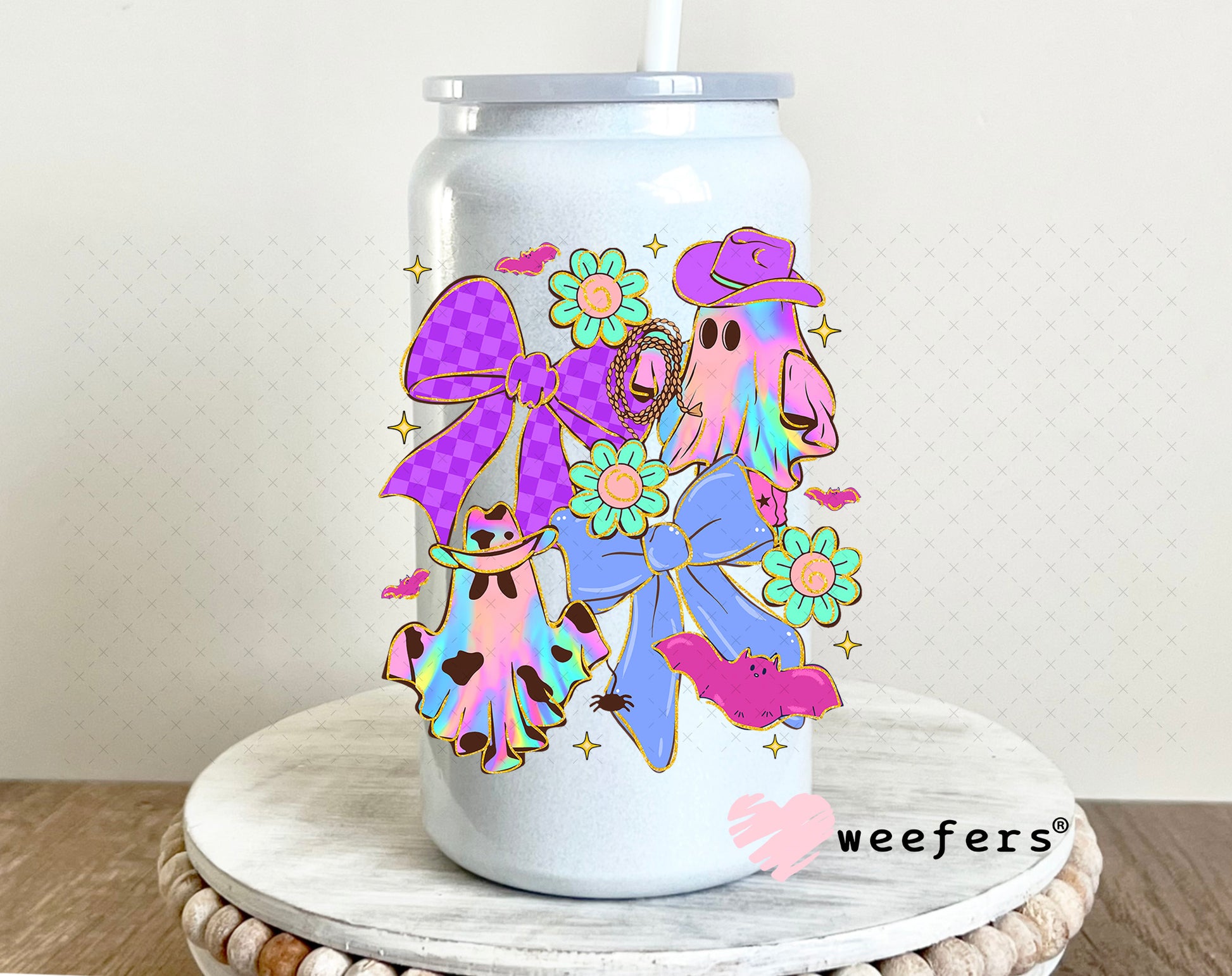 Cowboy Ghost Purple and Violet UV DTF Decal 16oz Glass Can Generic Weefers