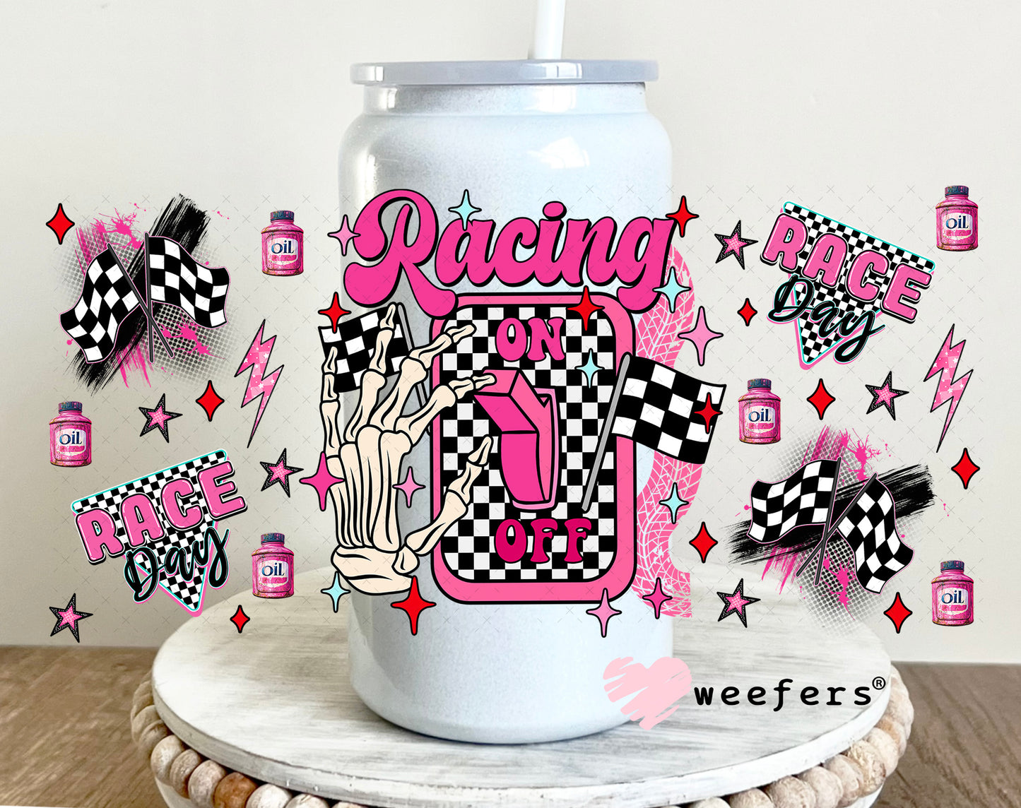 Racing Off Pink UV DTF Cup Wrap - Weefers Exclusive 16oz Glass Can Generic Weefers