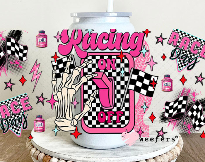 Racing Off Pink UV DTF Cup Wrap - Weefers Exclusive 16oz Glass Can Generic Cup Wrap Weefers
