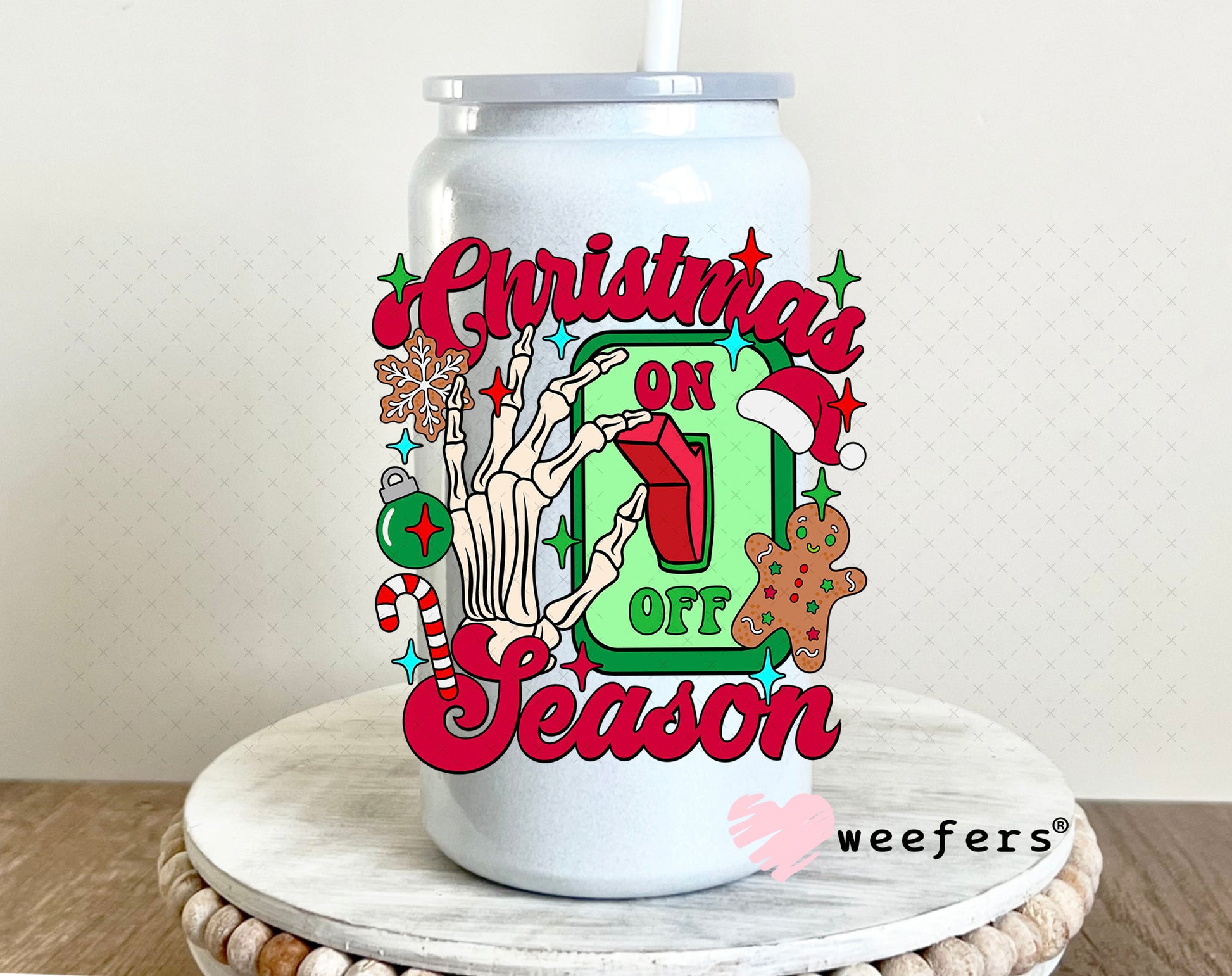 Christmas Season On UV DTF Decal 16oz Glass Can Generic Weefers