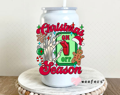 Christmas Season On UV DTF Decal 16oz Glass Can Generic Weefers