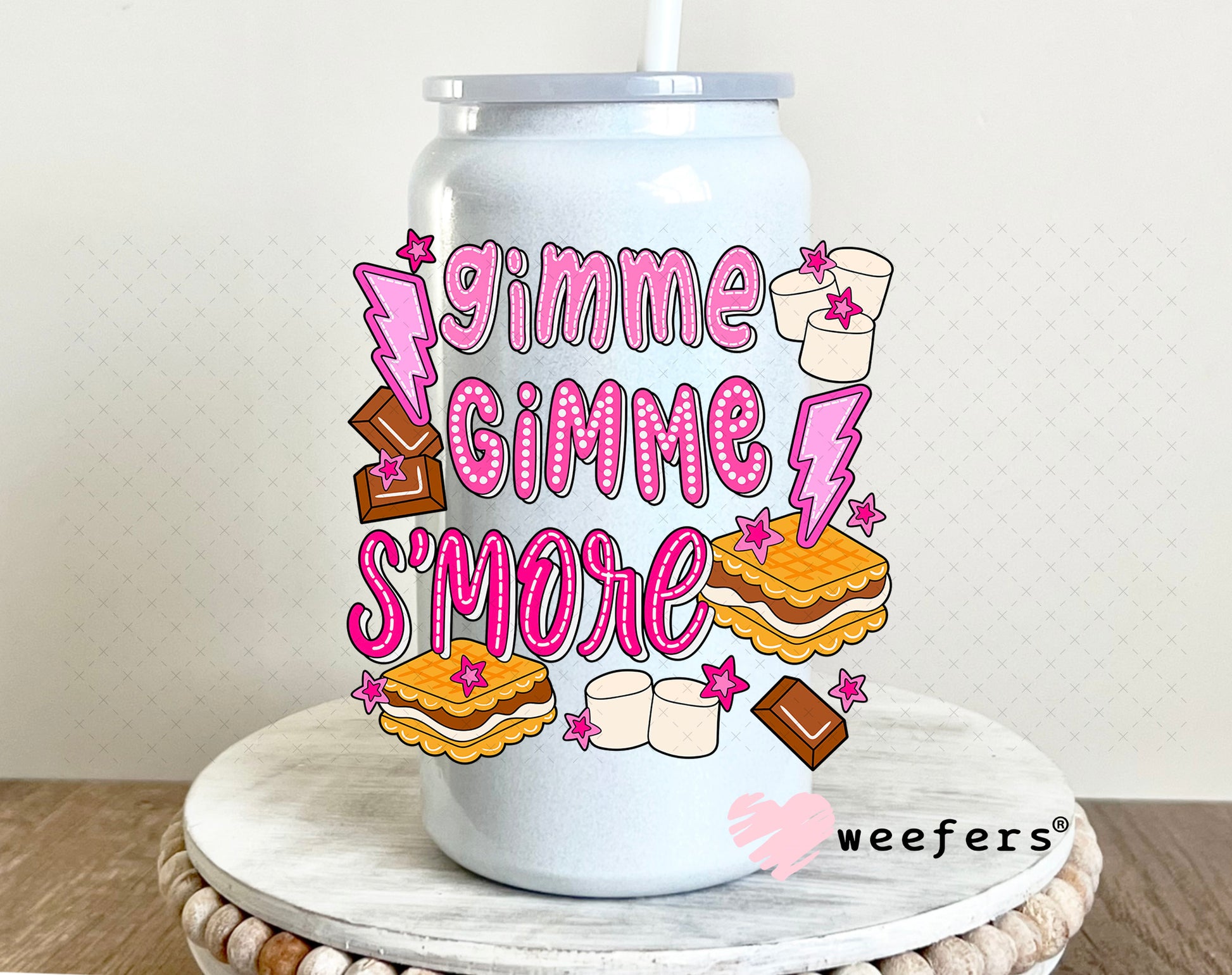 Gimme Gimme Smore Pink On UV DTF Decal 16oz Glass Can Generic Weefers