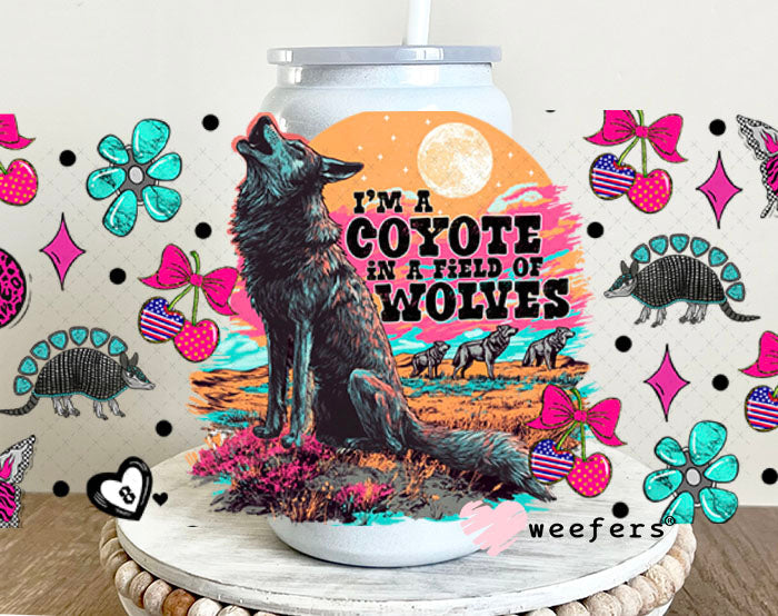 I'm a Coyote in a Field of Wolves UV DTF Cup Wrap - Weefers Exclusive 16oz Glass Can Generic Cup Wrap Weefers