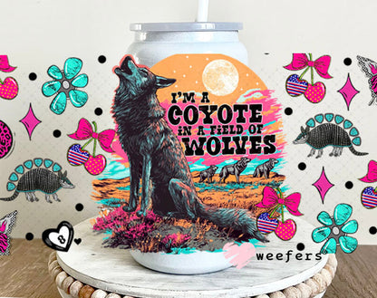 I'm a Coyote in a Field of Wolves UV DTF Cup Wrap - Weefers Exclusive 16oz Glass Can Generic Cup Wrap Weefers
