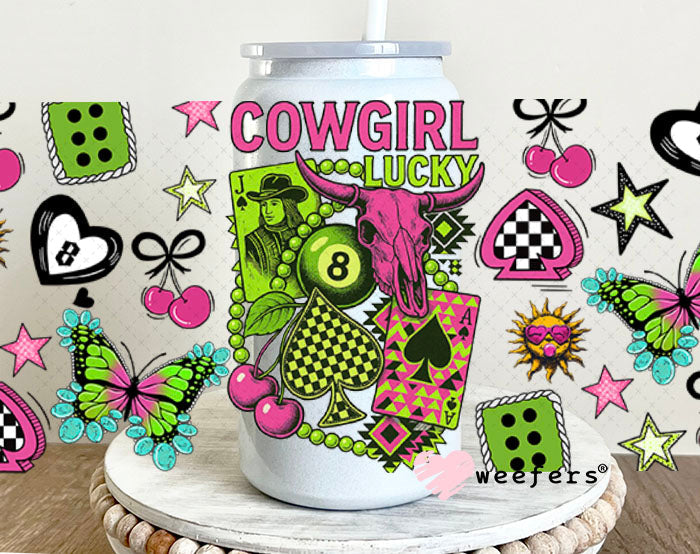 Cowgirl Lucky UV DTF Cup Wrap - Weefers Exclusive 16oz Glass Can Generic Cup Wrap Weefers