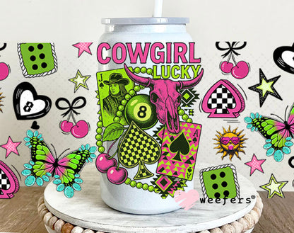 Cowgirl Lucky UV DTF Cup Wrap - Weefers Exclusive 16oz Glass Can Generic Cup Wrap Weefers