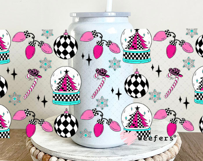 Western Christmas Pink and Black UV DTF Cup Wrap - Weefers Exclusive 16oz Glass Can Generic Cup Wrap Weefers