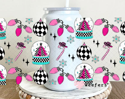 Western Christmas Pink and Black UV DTF Cup Wrap - Weefers Exclusive 16oz Glass Can Generic Cup Wrap Weefers