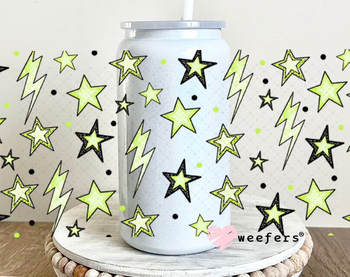 Yellow Stars and Lightening Bolts UV DTF Cup Wrap - Weefers Exclusive 16oz Glass Can Generic Cup Wrap Weefers