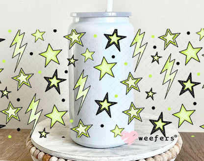 Yellow Stars and Lightening Bolts UV DTF Cup Wrap - Weefers Exclusive 16oz Glass Can Generic Cup Wrap Weefers