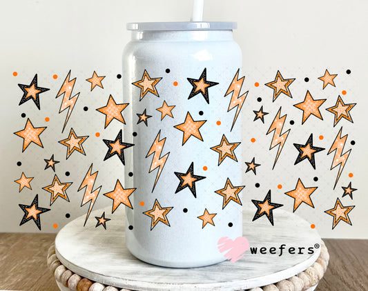 Orange Stars and Lightening Bolts UV DTF Cup Wrap - Weefers Exclusive 16oz Glass Can Generic Weefers