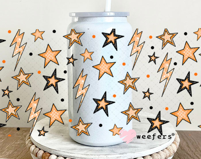 Orange Stars and Lightening Bolts UV DTF Cup Wrap - Weefers Exclusive 16oz Glass Can Generic Cup Wrap Weefers