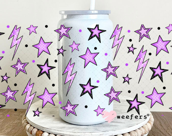 Purple Stars and Lightening Bolts UV DTF Cup Wrap - Weefers® Exclusive 16oz Glass Can Generic Cup Wrap Weefers