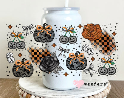Black Lace Pumpkins and Roses UV DTF Cup Wrap - Weefers Exclusive 16oz Glass Can Generic Weefers