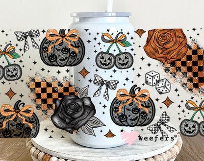 Black Lace Pumpkins and Roses UV DTF Cup Wrap - Weefers Exclusive 16oz Glass Can Generic Cup Wrap Weefers