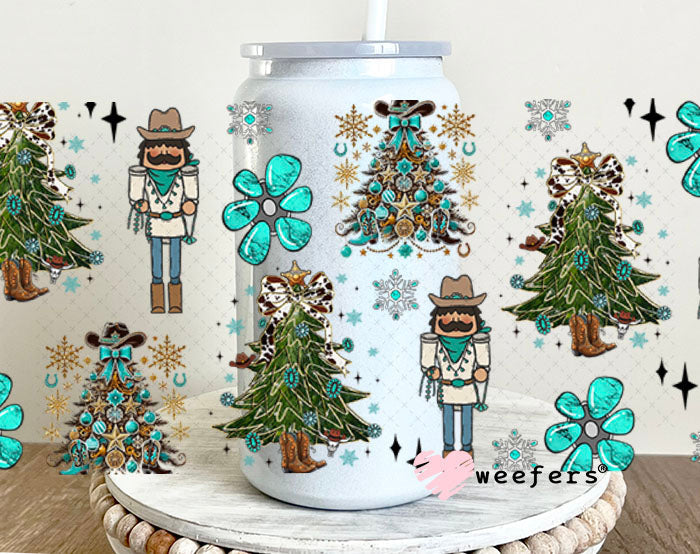 Western Nutcracker Christmas Trees UV DTF Cup Wrap - Weefers Exclusive 16oz Glass Can Generic Cup Wrap Weefers