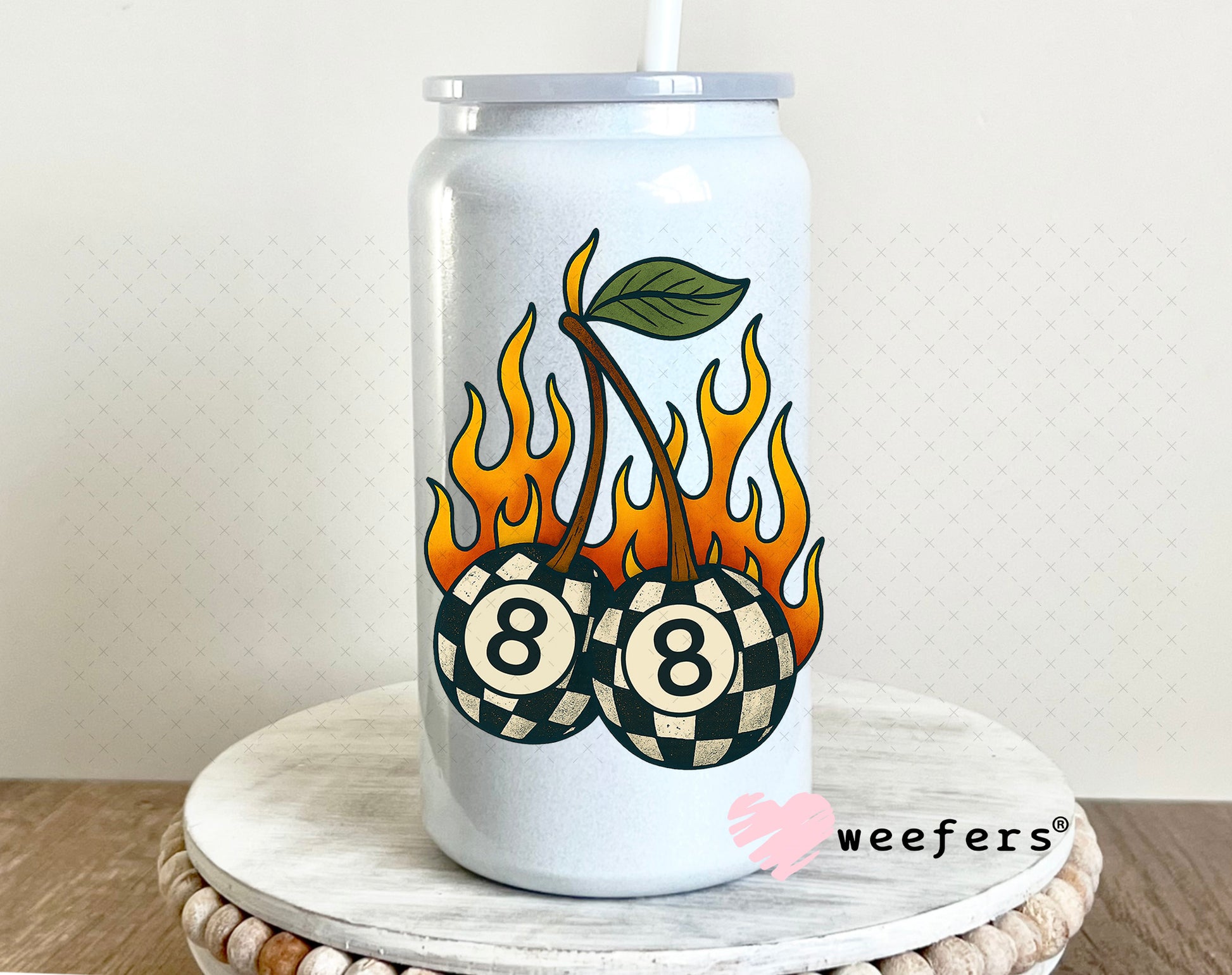 Fire Flam Eightball Cherries UV DTF Decal 16oz Glass Can Generic Weefers