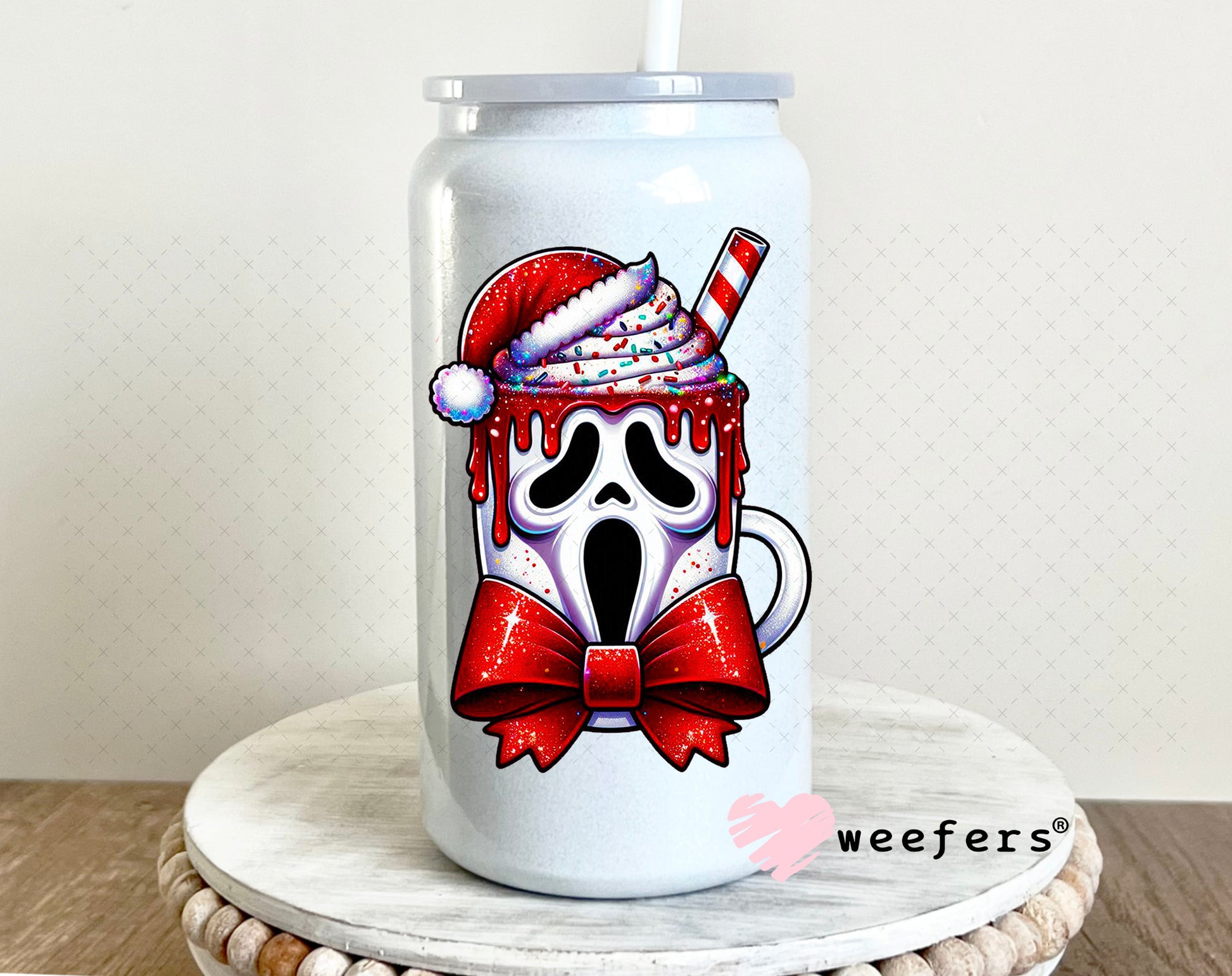 Christmas Ghost Guy UV DTF Decal 16oz Glass Can Generic Weefers