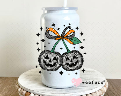 Black Lace Pumpkin Cherries UV DTF Decal 16oz Glass Can Generic Weefers
