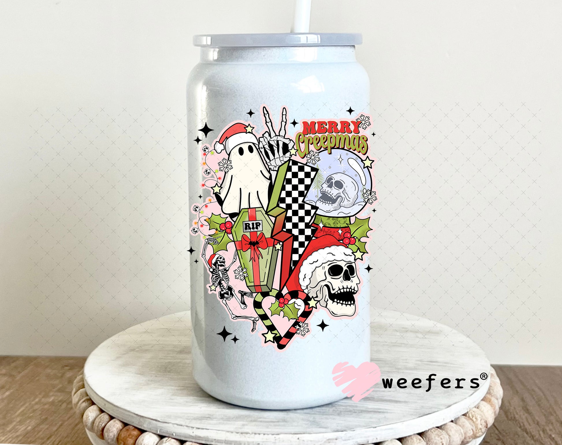 Retro Christmas Ghouls UV DTF Decal 16oz Glass Can Generic Weefers