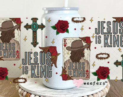 Jesus is King Card UV DTF Cup Wrap - Weefers Exclusive 16oz Glass Can Generic Cup Wrap Weefers