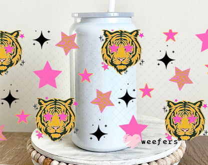 Tiger Blood Pink Star Eyes UV DTF Cup Wrap - Weefers Exclusive 16oz Glass Can Generic Cup Wrap Weefers