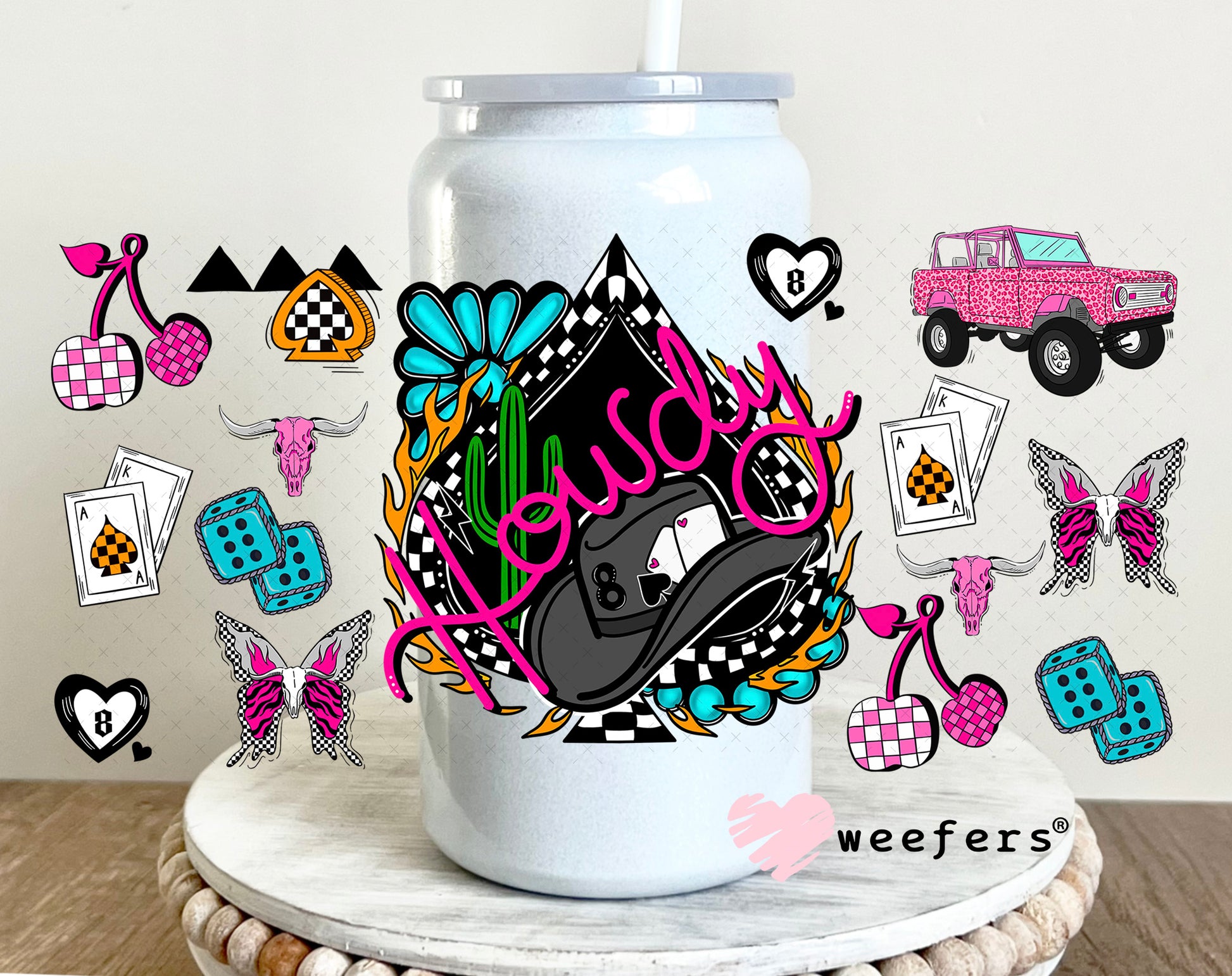 Howdy Bronco UV DTF Cup Wrap - Weefers Exclusive 16oz Glass Can Generic Weefers