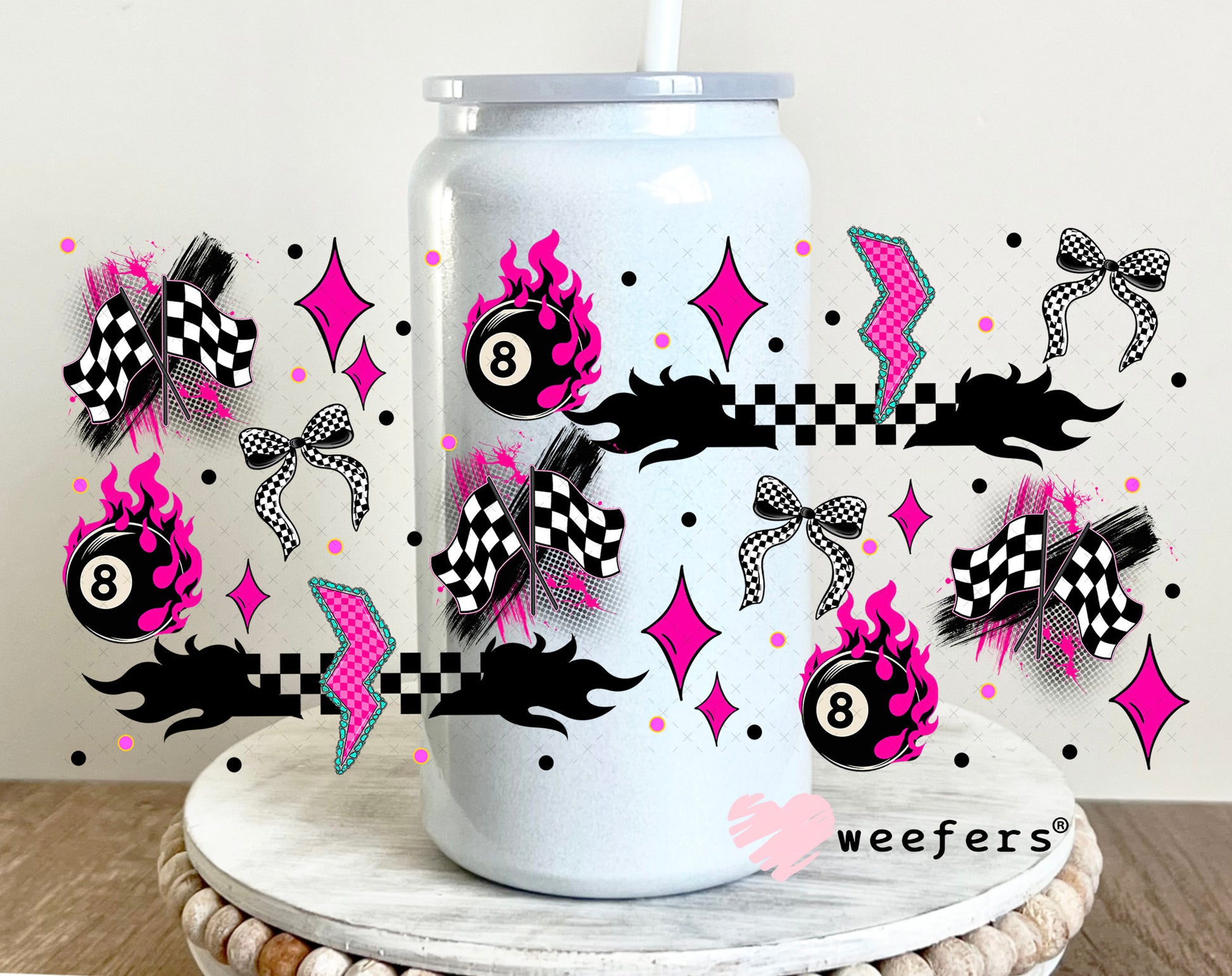 Fancy Like the Race Track on a Date Night Sidekick UV DTF Cup Wrap - Weefers Exclusive 16oz Glass Can Generic Weefers