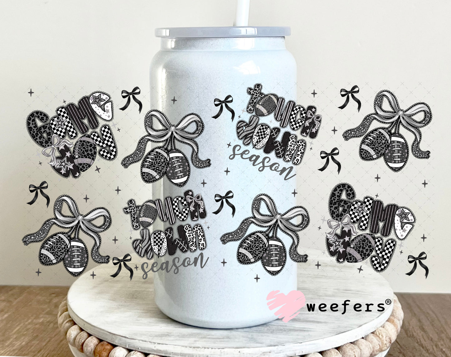 Game Day Black Lace UV DTF Cup Wrap - Weefers Exclusive 16oz Glass Can Generic Weefers