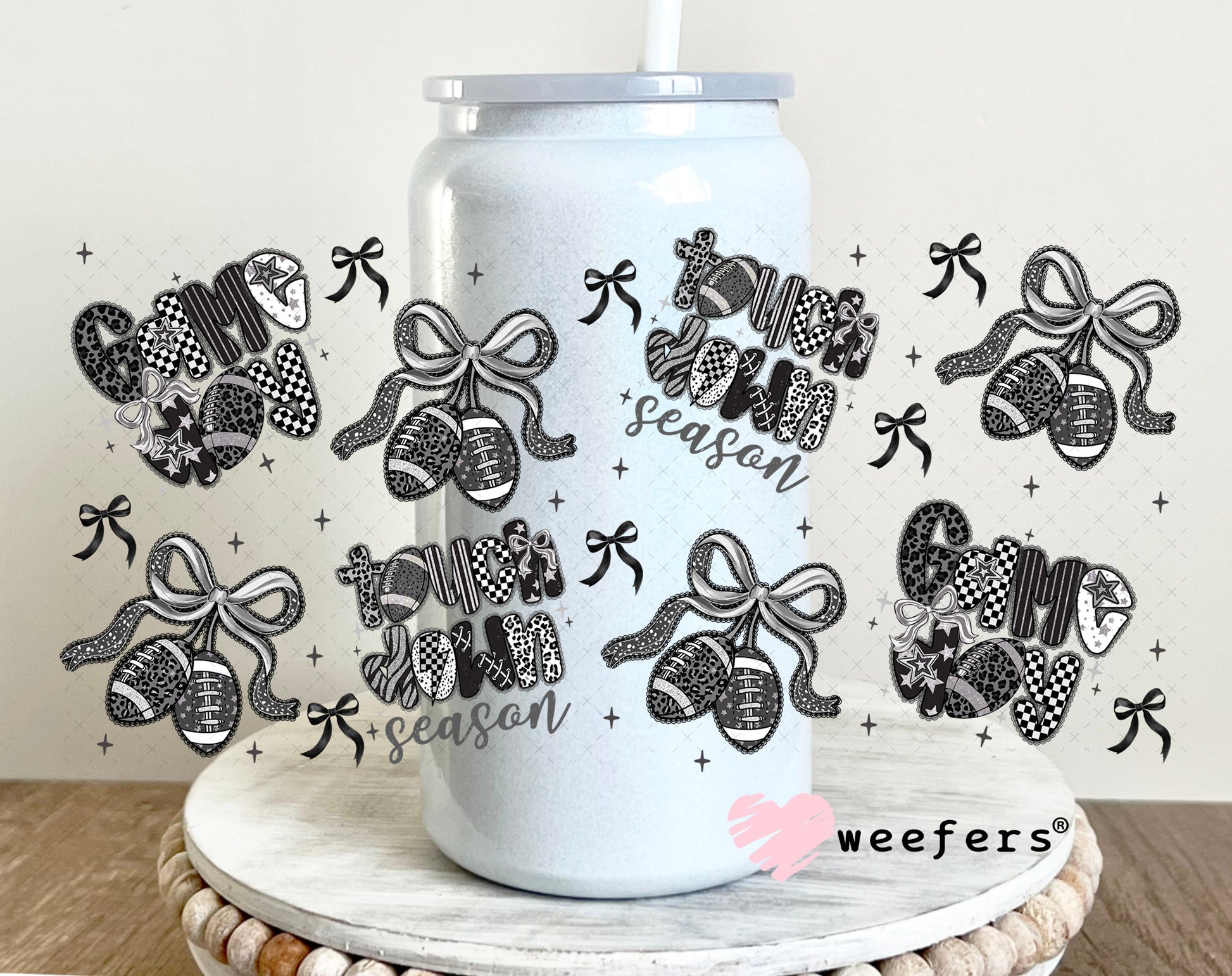 Game Day Black Lace UV DTF Cup Wrap - Weefers Exclusive 16oz Glass Can Generic Weefers