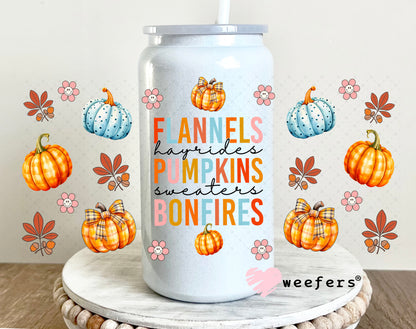 Flannels Pumpkins Bonfires UV DTF Cup Wrap 16oz Glass Can Generic Weefers