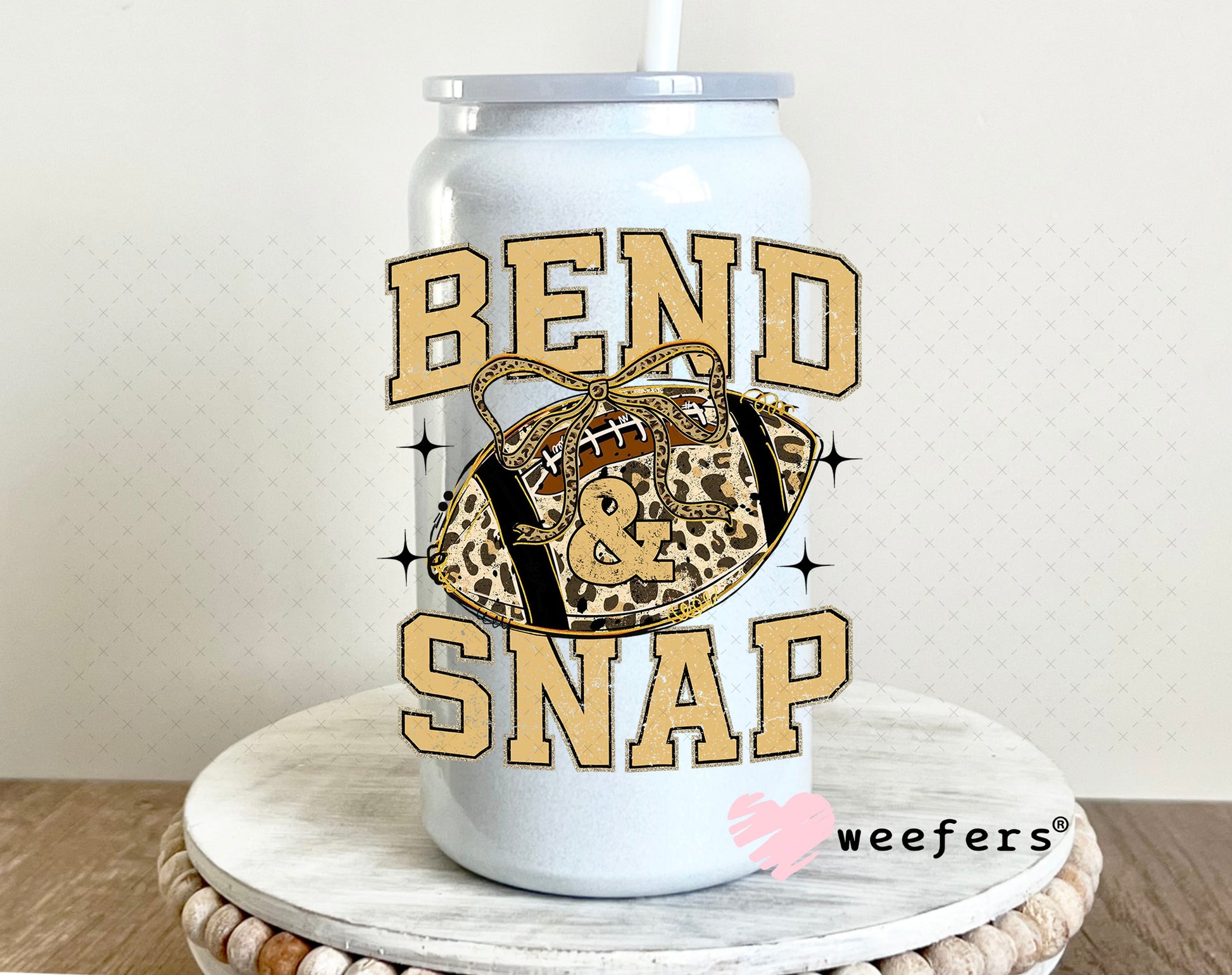 Bend and Snap Football UV DTF Decal 16oz Glass Can Generic Weefers
