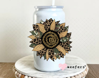 Camo Sunflower UV DTF Decal 16oz Glass Can Generic Weefers