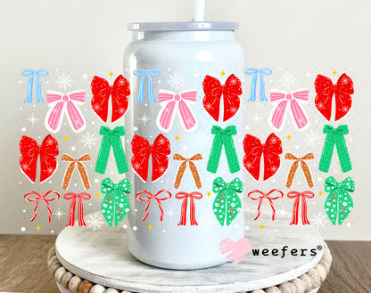 Red Green Christmas Bows UV DTF Cup Wrap 16oz Glass Can Generic Weefers
