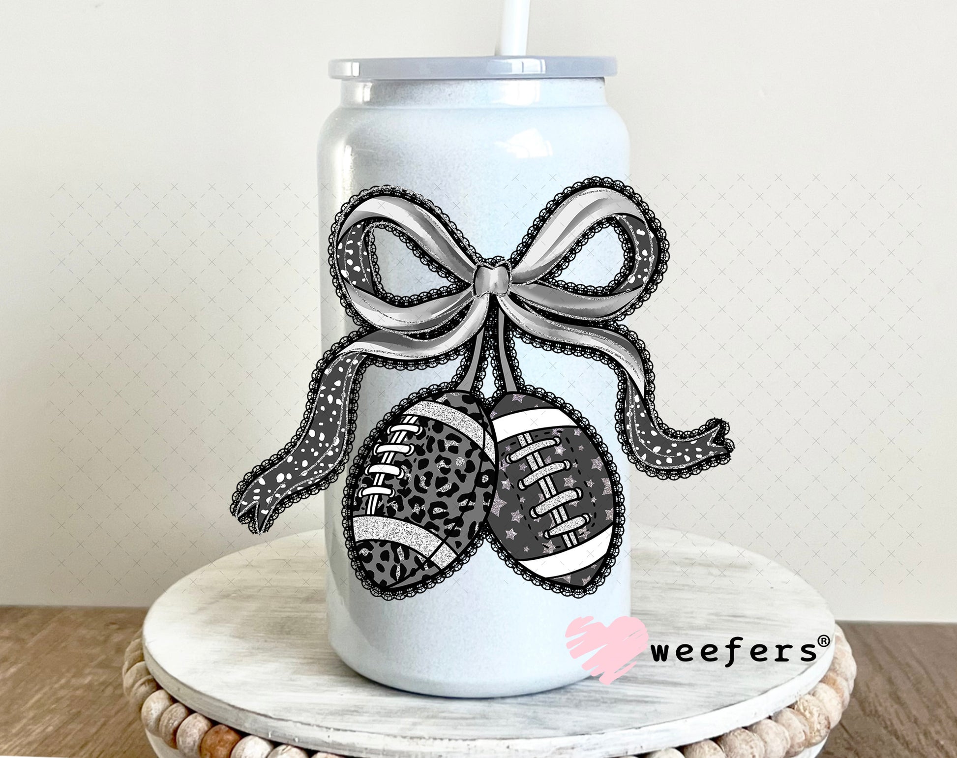 Football Cherries Black Lace UV DTF Decal 16oz Glass Can Generic Weefers