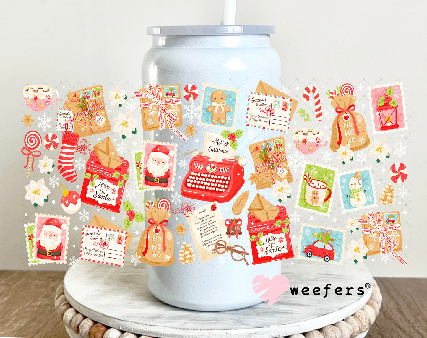Christmas Stamps UV DTF Cup Wrap 16oz Glass Can Generic Weefers