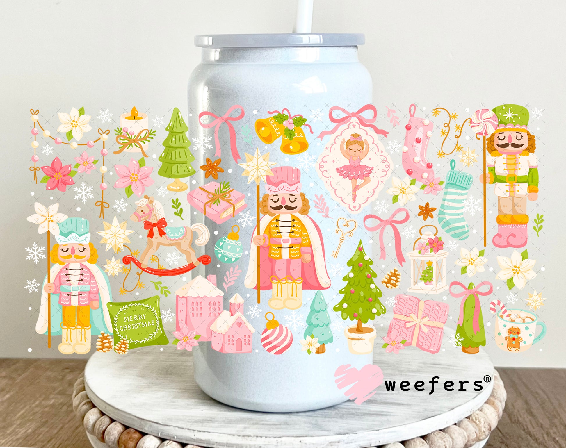 Christmas Pastel Nutcrackers UV DTF Cup Wrap 16oz Glass Can Generic Weefers