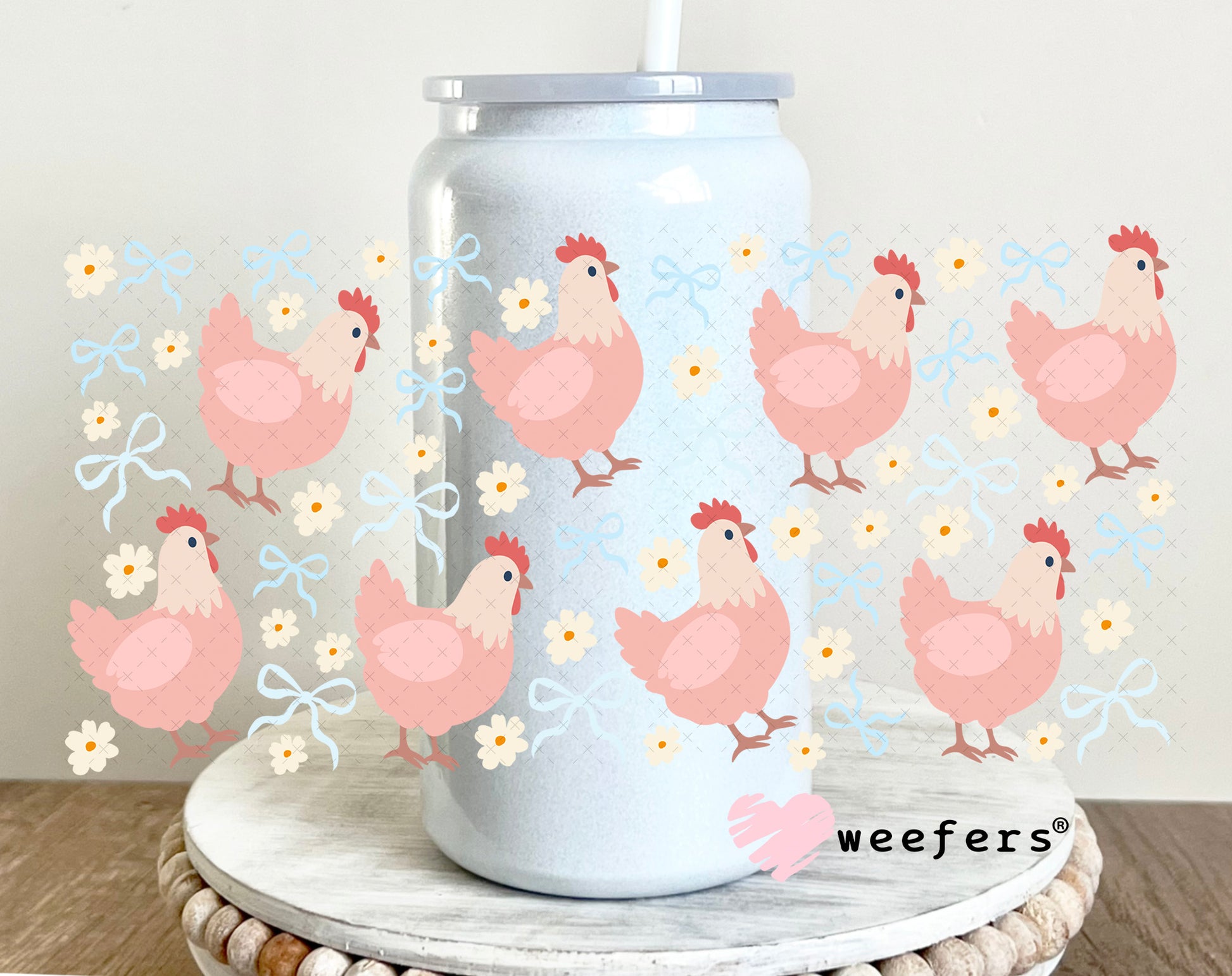 Coquette Chickens UV DTF Cup Wrap 16oz Glass Can Generic Weefers