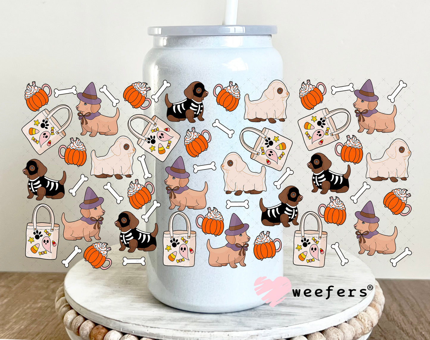 Halloween dog costume friends UV DTF Cup Wrap 16oz Glass Can Generic Weefers