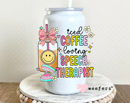 Iced Coffee Loving Speech Therapist UV DTF Decal 16oz Glass Can Generic Weefers