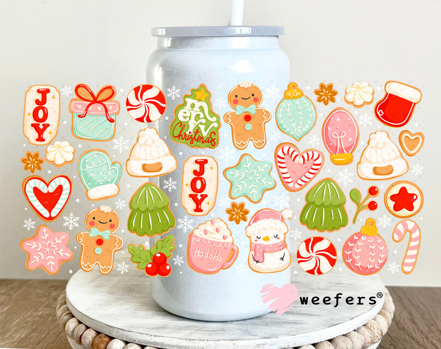 Winter Christmas Cookies UV DTF Cup Wrap 16oz Glass Can Generic Weefers