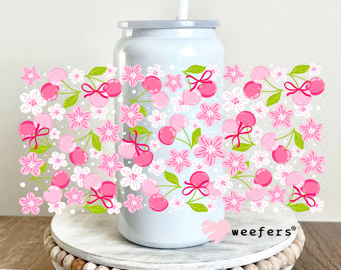 Cherry Blossoms UV DTF Cup Wrap 16oz Glass Can Generic Weefers