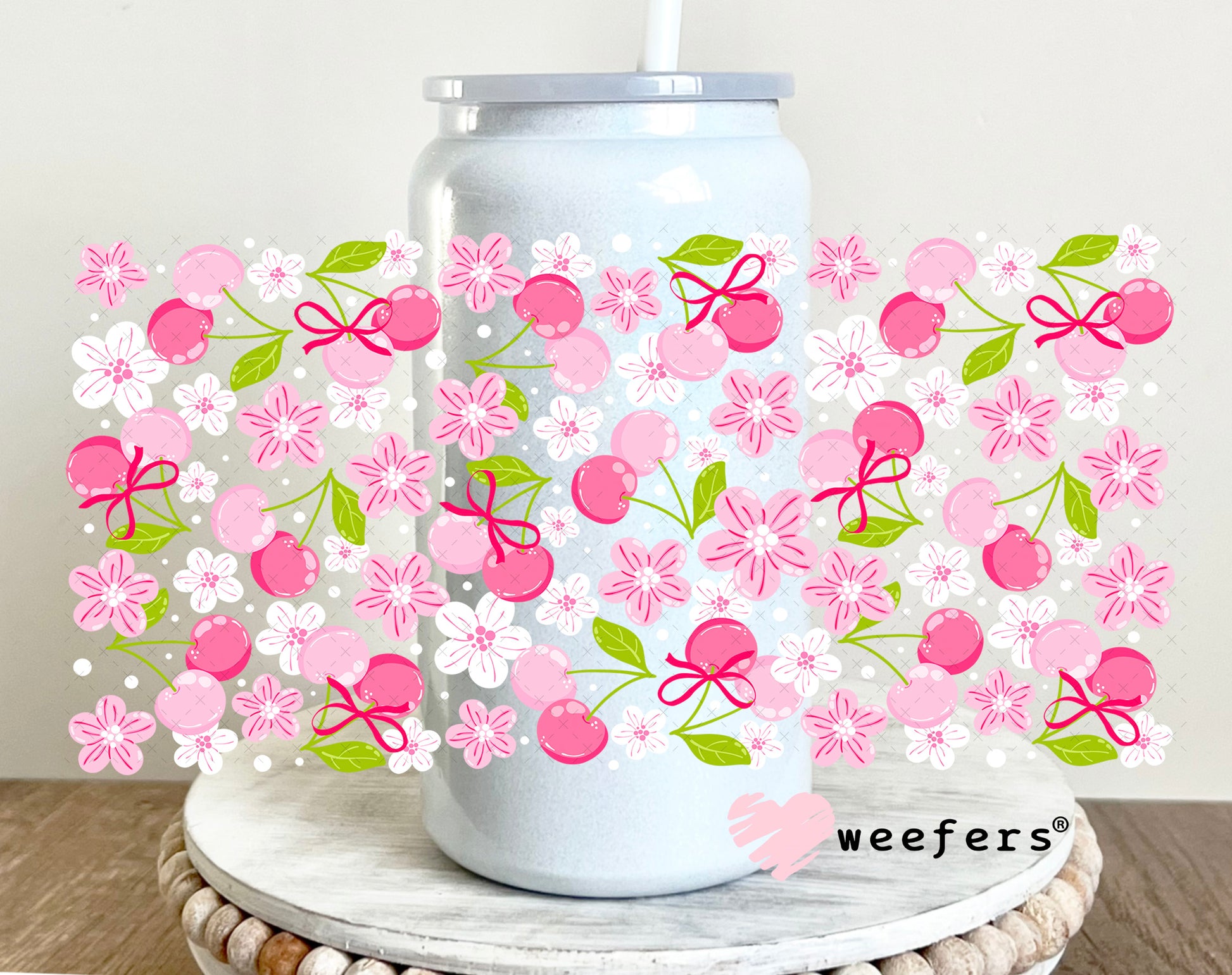 Cherry Blossoms UV DTF Cup Wrap 16oz Glass Can Generic Weefers