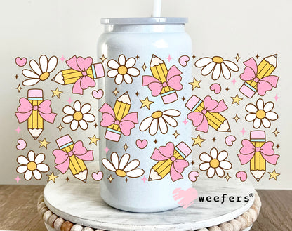 Teacher Coquette Pencils UV DTF Cup Wrap 16oz Glass Can Generic Weefers