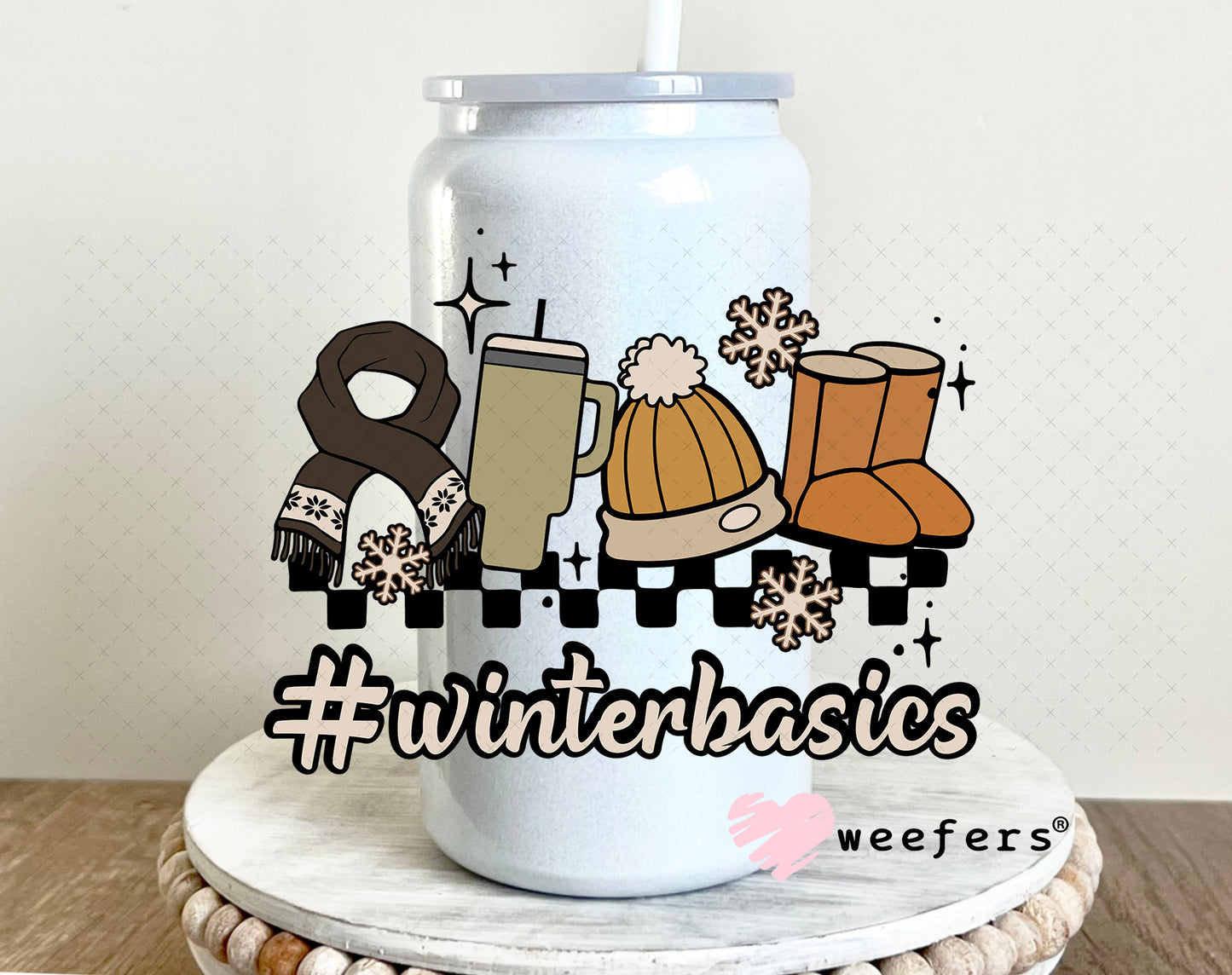 Winter Basics UV DTF Decal 16oz Glass Can Generic Weefers