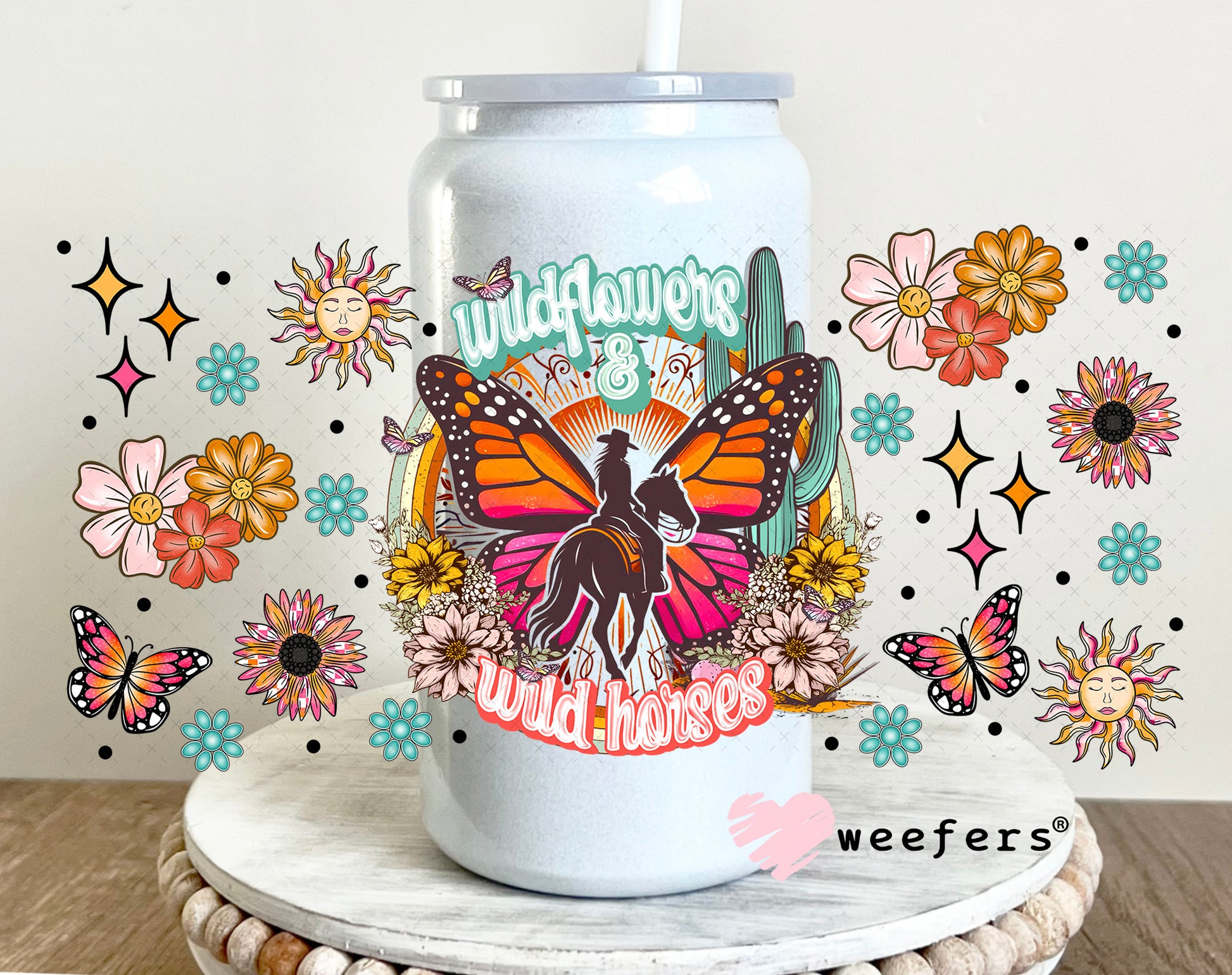 Wild Flowers and Wild Horses UV DTF Cup Wrap - Weefers Exclusive 16oz Glass Can Generic Weefers