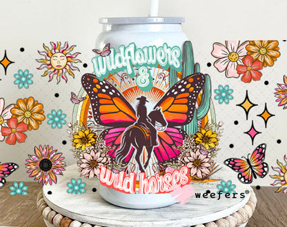 Wild Flowers and Wild Horses UV DTF Cup Wrap - Weefers Exclusive 16oz Glass Can Generic Cup Wrap Weefers