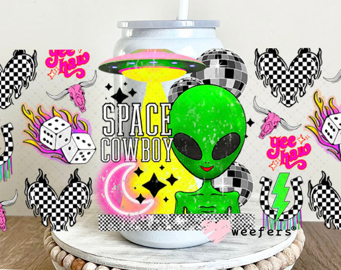 Space Cowboy UV DTF Cup Wrap - Weefers Exclusive 16oz Glass Can Generic Cup Wrap Weefers
